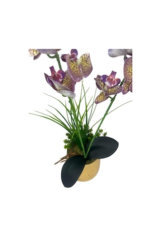 Yapay Çiçek Mor Islak Orkide Gold Metal Saksıda Saksıda Orkide 50cm