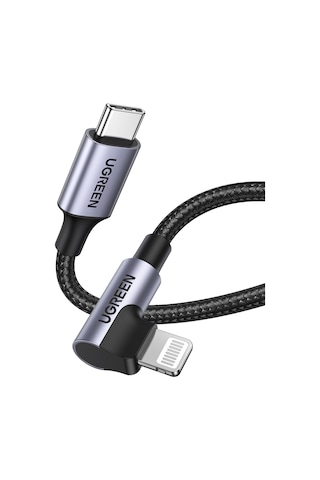Ugreen Usb-c - Lightning 3a Qc Pd 90 Derece Örgülü Hızlı Şarj Kablosu, 2 M, Siyah, 60765
