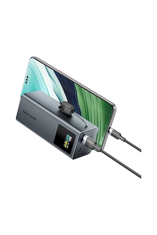 Vention Powerhive Serisi 20000mah 100w Powerbank Tft Ekranlı 3 Çıkışlı 2xusb-c + 1xusb-a Hızlı Şarj Ve Askılı Kablo Tasarımlı Gri