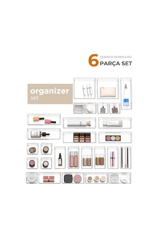 Ayarlanabilir Çekmece İçi Düzenleyici Set 6 Parça Takı Düzenleyici Ve Makyaj Organizeri Çok Renkli
