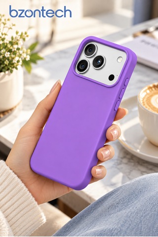 Apple Uyumlu İphone 17 Pro Max / 18 Pro Max Uyumlu Kılıf Renkli Lansman İçi Kadife Yumuşak Kamera Yükseltili Silikon Lila