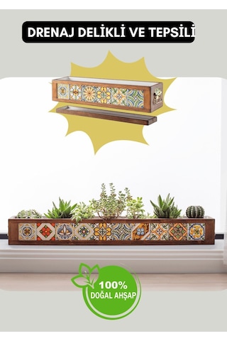 Halohope El Yapımı 10 Meksika Çinili Dekoratif Modern Ahşap Dikdörtgen Kaliteli Bahçe Balkon Saksı Saksılık