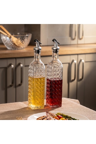 Porsima Dhz90116-2 2li Sızdırmaz Kapaklı Cam Yağlık Sirkelik Yağdanlık 500ml