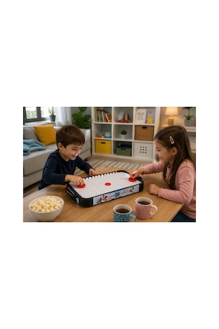 Led Işıklı Masaüstü Air Hockey Oyunu 50x30 Cm 2 Kişilik Hava Hokeyi Arcade Oyun Seti
