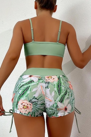 Angelsin Büzgü Ayarlı Baskılı Bikini Takımı Yeşil