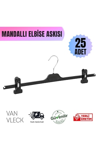 25 Adet Mandallı Pantolon & Etek Askısı Metal Kıskaçlı, Kırışma Önleyici Süngerli, Kaymaz Tasarım Siyah