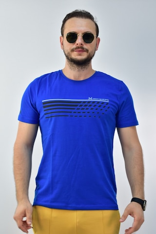 Escetic Erkek Saks Mavisi Slim Fit T-Shirt-3295