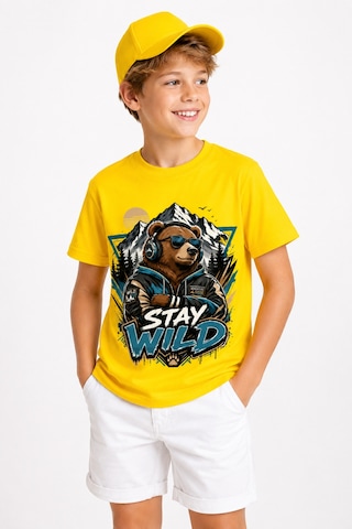 Bayloranzzo Stay Wild %100 Pamuk Premium Kalite Erkek Çocuk Tişörtü Sarı