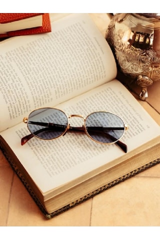 Oval Photochromic Güneş Gözlüğü Açık Mavi Cam Db 1196 T5u Altın