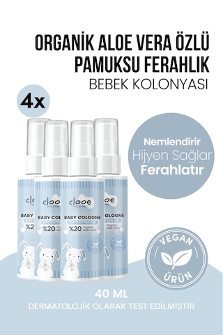 Hassas Ciltlere Özel Organik Aloe Vera Özlü Taze Pamuk Kokulu Soft Cotton Feel Bebek Kolonyası Çanta Boyu Dörtlü Ekonomik Paket