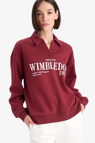 Defacto Relax Fit Polo Yaka Baskılı Kalın Sweatshirt F1063AX25AU Bordo