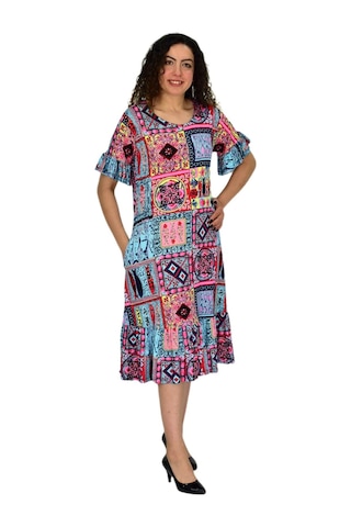 Kadın Kısa Kol Etek Valonlu Likralı Viskon Elbise Bgl-st04672 Mavi