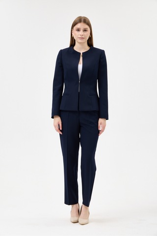 Velnara Moda Lacivert Klasik Kadın Takım Elbise-sıfır Yaka Ceket & Cepli Dar Paça Pantolon Lacivert - 927027358 Lacivert