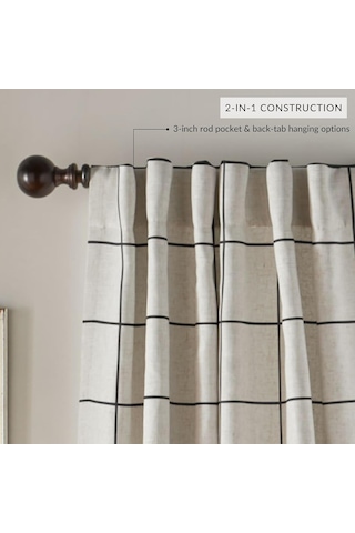 Elrene Home Fashions Pencere Paneli Kareli Karartmalı Pencere Perdesi Panelleri/oturma Odası, Yatak Odası, Yemek Odası, Siyah, 132 Cm X 241 Cm 1