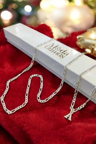 925 Ayar Gümüş 3 Mm Figaro Harfli Bileklik Ve Kolye Set-kişiye Öz