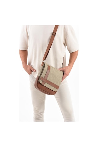 Kanvas Kumaş Tablet Çantası Erkek Postacı Çanta 27 23 Cm Çapraz Askılı Omuz Çantası Krem