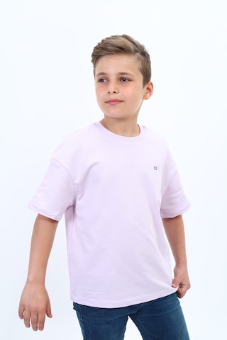 Toontoy Kids Toontoy Erkek Çocuk Pamuklu Bisiklet Yaka Kısa Kollu Düşük Omuz Baskılı Basic Tişört 22978 Açık Lila