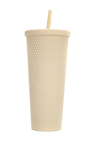 Geeroyoo 710ml Kapasiteli Renkli Abs Su Bardağı, Taşınabilir, Darbeye Dayanıklı, Sıcaklığa Karşı Koruma, Kapaklı Ve Pipetli Bej