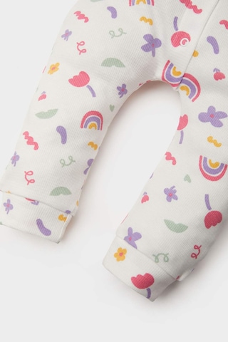 DeFacto Kız Bebek Yenidoğan 2'li Tulum Gökkuşağı Baskılı Waffle Uzun Kollu Tulum Saç Bandı E2379A525SPER105 Ekru