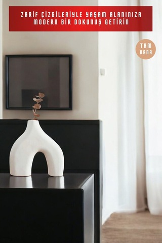 Bej Dekoratif Vazo Obje Ev Dekorasyon Masa Üstü Dekor Vazo Model 7 Beyaz Beyaz