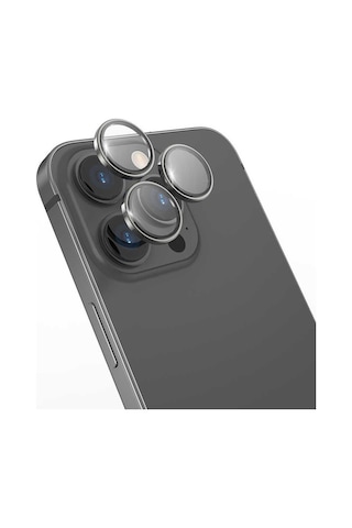 Ennar Apple Uyumlu iPhone 16 Pro Max Gerçek Cam Safir Tam Koruma Safir Kamera Lensi Siyah Siyah