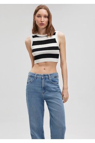 Mavi - Çizgili Crop Triko Top 1710098-85407 Siyah