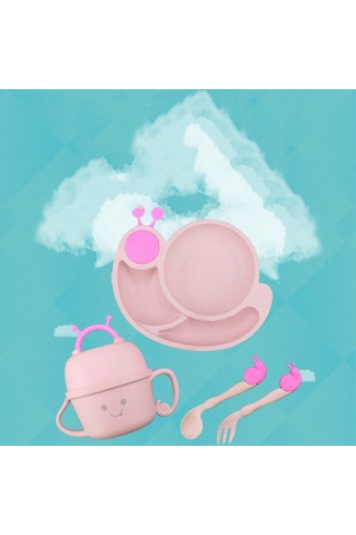 Sones Yaratıcı Anti-haşlanma Çocuk Sofra Takımı Bebek Salyangoz Bölmesi Kaşık Bardak Kase Bej