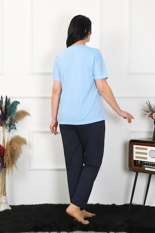 Akbeniz Kadın Büyük Beden Mavi Pijama Takımı 202402-mavi Mavi