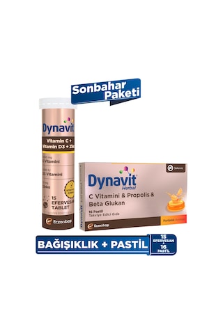 Dynavit Vitamin C Vitamin D3 Çinko 15 Efervesan & Beta Glukan 16 Pastil - Sonbahar Paketi