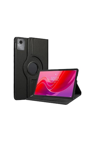 Lenovo Tab M11 / K11 11 Inç Kılıf Koruyucu 360 Dönebilen Standlı Pu Deri Tablet Ön Arka Kapak Siyah