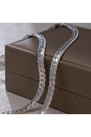 Gümüş İtalyan Ezme Yassı Yılan Çelik Unisex Set Tak... Silver