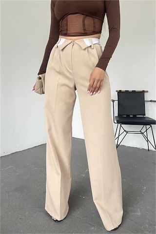 Neşeli Butik Kadın Bej Bol Paça Palazzo Kumaş Pantolon Qns036 Bej