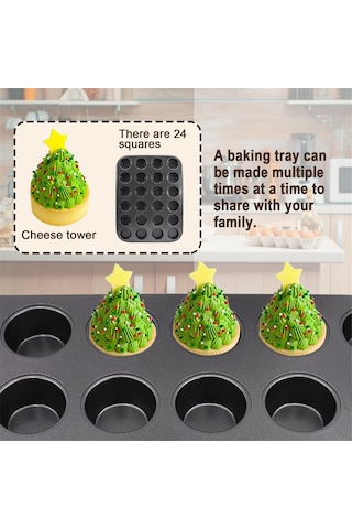 Xurunkeji 2'li Premium Yapışmaz Fırın Kabı 24 Bardaklık Mini Muffin Kalıbı, Bulaşık Makinesinde Yıkanabilir Siyah