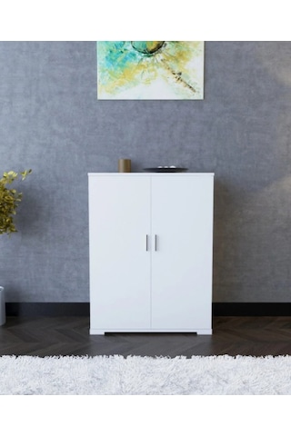 Boreas Design Detroit Çok Amaçlı Dolap Çift Kapaklı 6 Raflı Banyo Dolabı Mutfak Kiler Erzak Dolabı Beyaz