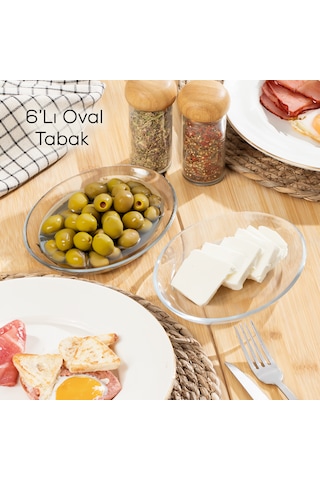 Paşabahçe 10356 6 Lı Oval Cam Sunum Servis Tabak Seti 17x13 Cm