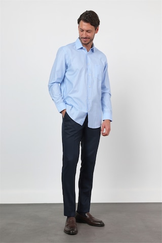İmza Mavi Sert Yaka Uzun Kol Cepli Comfort Fit Pamuk Gömlek 1004260168 2XL