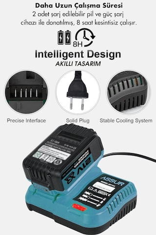 Assur ASR1091-02-1 21V Kömürsüz Şarjlı Muhteşem 13 Başlıklı Set Mavi