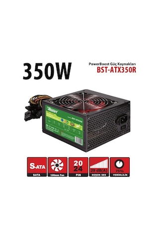 Powerboost Bst-atx350r 350w, Ppfc 12cm Kırmızı Fanlı Atx Psu Retail Box
