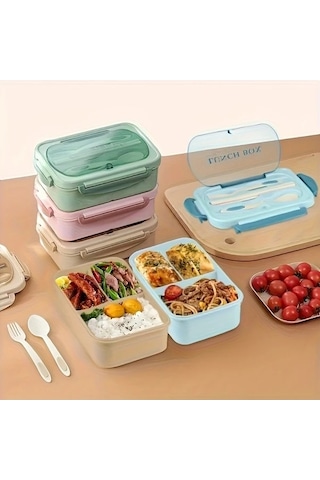 Trendooze Gaojunshop01 Mavi 3 Bölmeli Bpa İçermeyen Mikrodalgada Kullanılabilir Silikon Yemek Kutusu Mavi