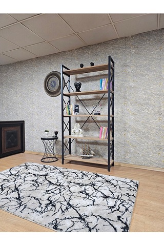 Siyah Boyalı Kitaplık - 5 Raflı Suntalem Lüks Kitaplık Atlas Çam Çok Renkli