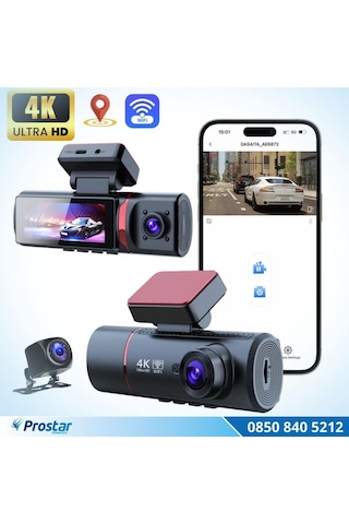 3 Kameralı 4k Ultra Hd Ön, İç Ve Arka Wifi Gps G-sensör Park Modu Dashcam Kamera