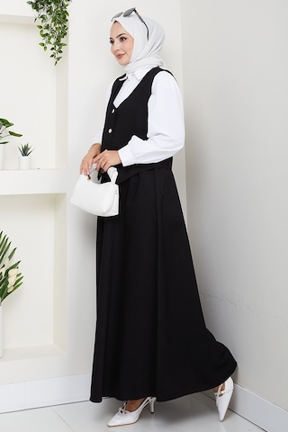 Bestenur İkili Gabardin Yelek Etek Takım 1400 - Siyah Siyah