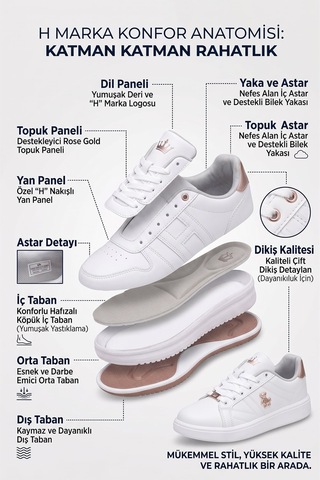 Ayakkabı Fuarı Elit. Asozrebeka Kadın Klasik Sneaker Beyaz - Altın