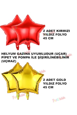 4'lü Yılbaşı Gold Kırmızı Yıldız Folyo Balon Seti Yeni Yıl Christ