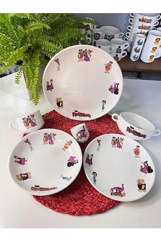6 Parça Taş Devri Çakmaktaş Model Çocuk Bebek Yemek Takımı Çok Renkli