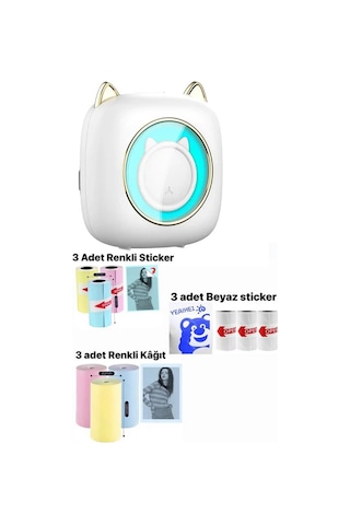 Schulzz C23 Mini Yazıcı + 3 Beyaz + Renkli Sticker Ve Rulo