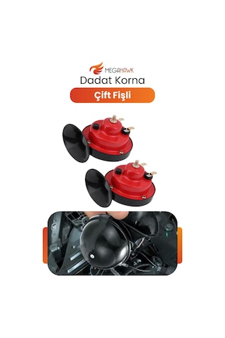 Dadat Korna Çift Fişli 12v Yüksek Sesli Oto Korna Dayanıklı Kırmızı Siyah Güçlü Ses
