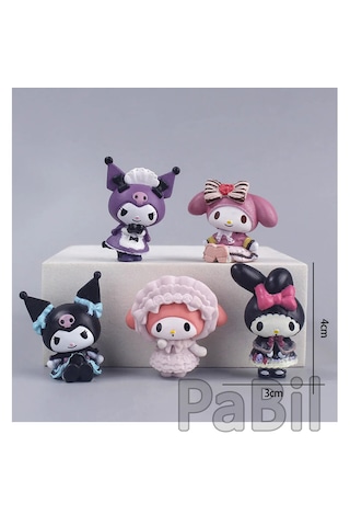 Hello Kitty Kuromi Anime 5 Li Figür Set 4 Cm Oyuncak Pasta Süsü