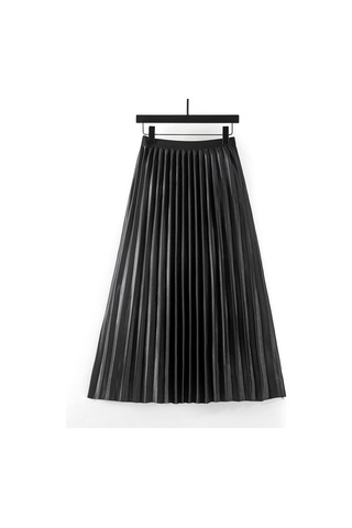 M-4xl Yaz Düz Renk Uzunluk Kadın Midi Pileli Etekler Elastik Yüksek Bel Saten Düz Etek Kore A Kesim Etek Qt2397 Siyah