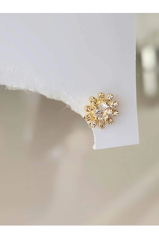 Çiçek Model Kıkırdak Piercing Tragus Helix Altın Gold Renk Küpe Gold